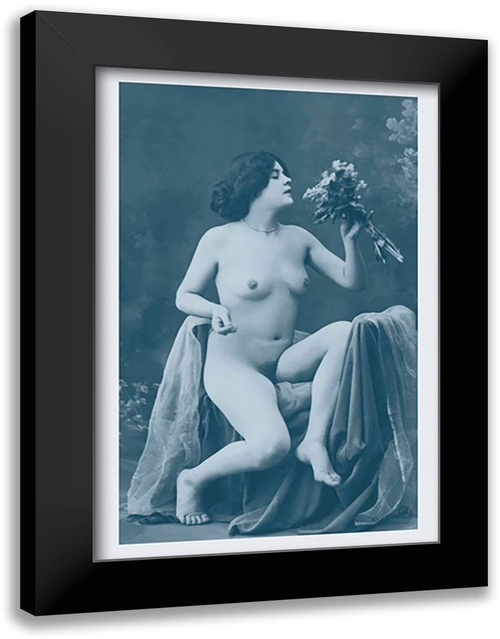 Nude with a Bouquet 16x22 Black Modern Wood Framed Art Print Poster