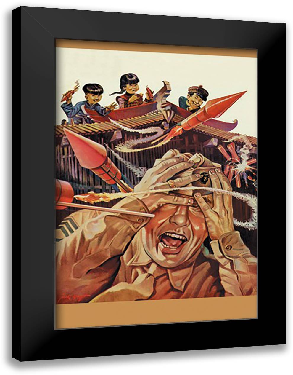 Fight Fire with Firecrackers 16x22 Black Modern Wood Framed Art Print Poster by Kraft, Jack