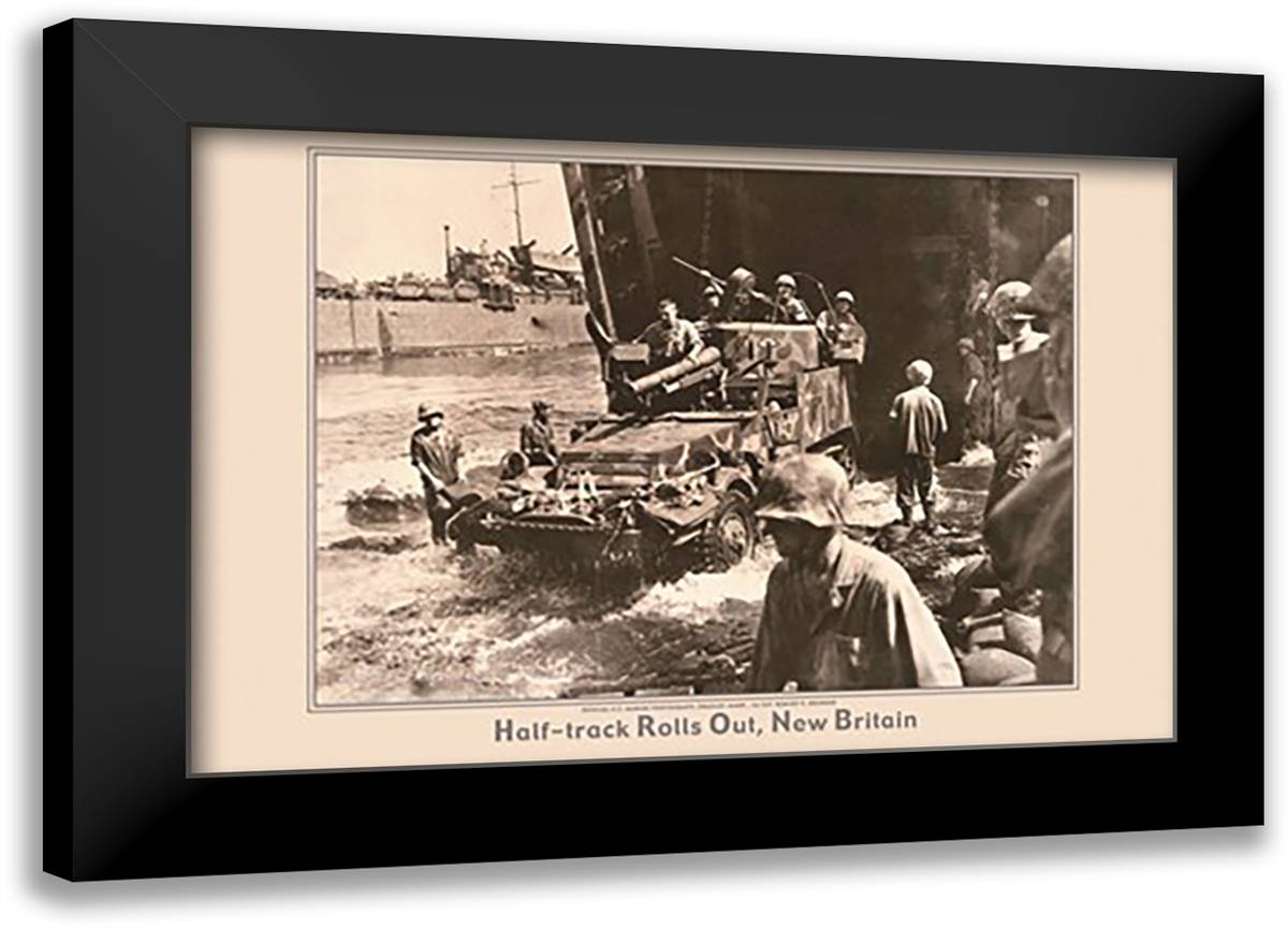 Half-track Rolls Out, New Britain 22x16 Black Modern Wood Framed Art Print Poster by Brenner, Sgt. Robert R.