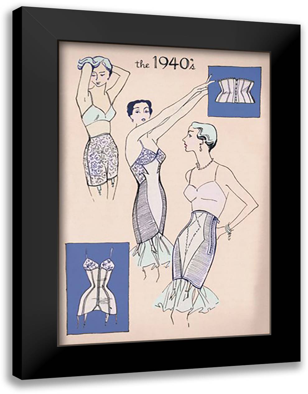 Nylon in Corsetry, 1940's 16x22 Black Modern Wood Framed Art Print Poster