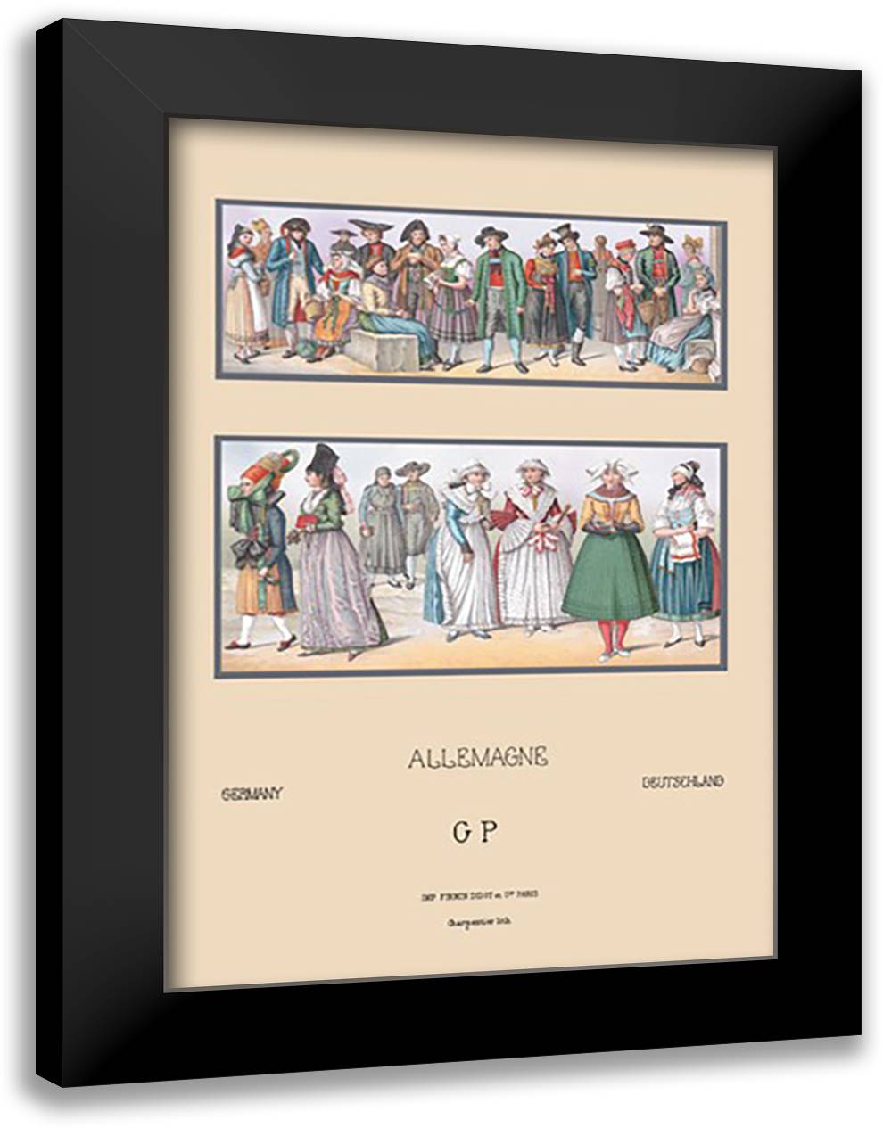 Popular Saxon and Bavarian Costumes 16x22 Black Modern Wood Framed Art Print Poster by Racinet, Auguste