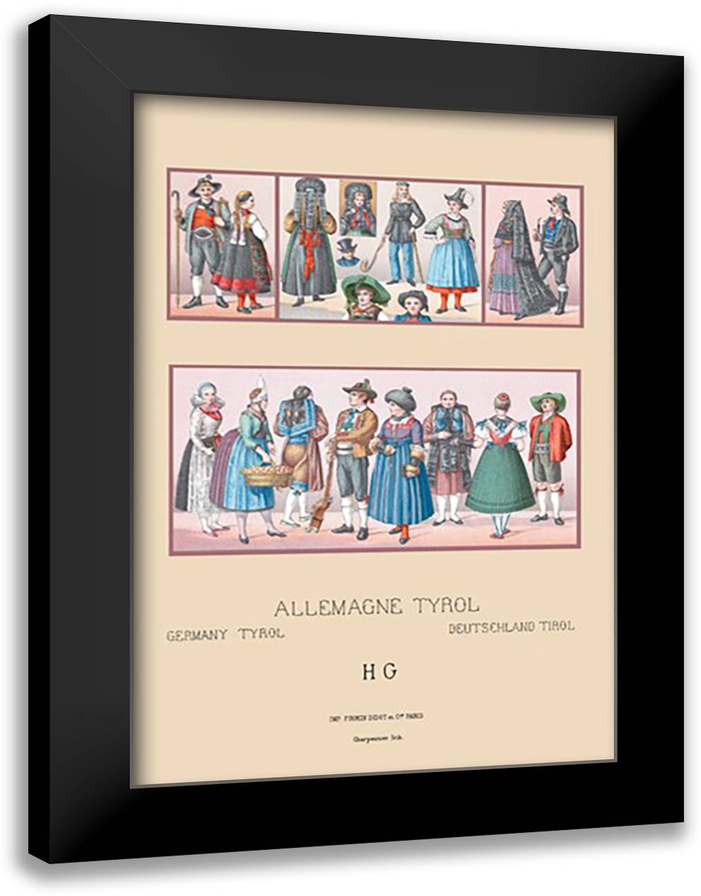 Costumes of Tyrol, Germany 16x22 Black Modern Wood Framed Art Print Poster by Racinet, Auguste