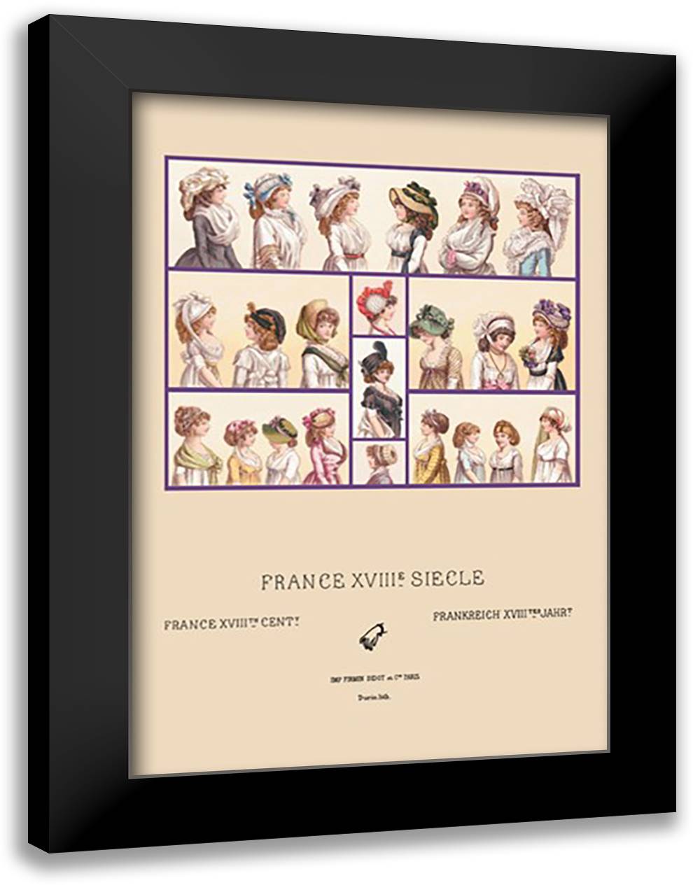 French Hats and Hairstyles of the Eighteenth Century 16x22 Black Modern Wood Framed Art Print Poster by Racinet, Auguste