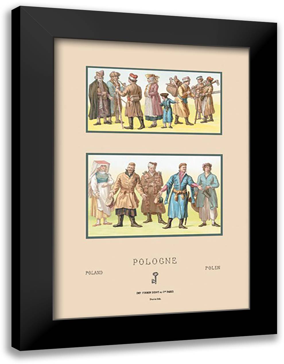 Costumes of Polish Commonfolk, Nineteenth Century 16x22 Black Modern Wood Framed Art Print Poster by Racinet, Auguste