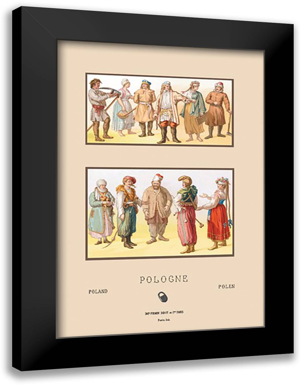 Fashions of Nineteenth Century Poland 16x22 Black Modern Wood Framed Art Print Poster by Racinet, Auguste