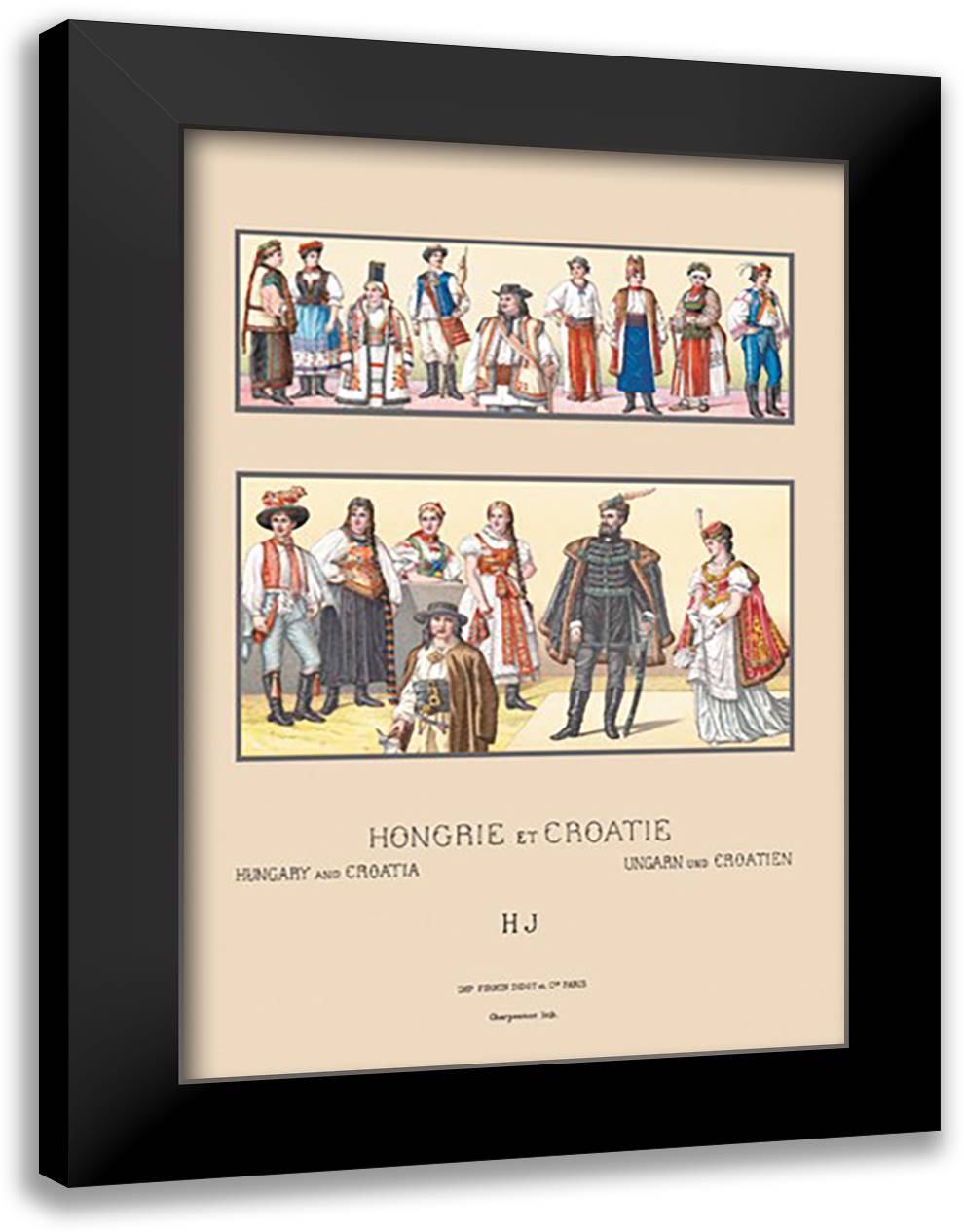 Fashions of Hungary and Croatia 16x22 Black Modern Wood Framed Art Print Poster by Racinet, Auguste
