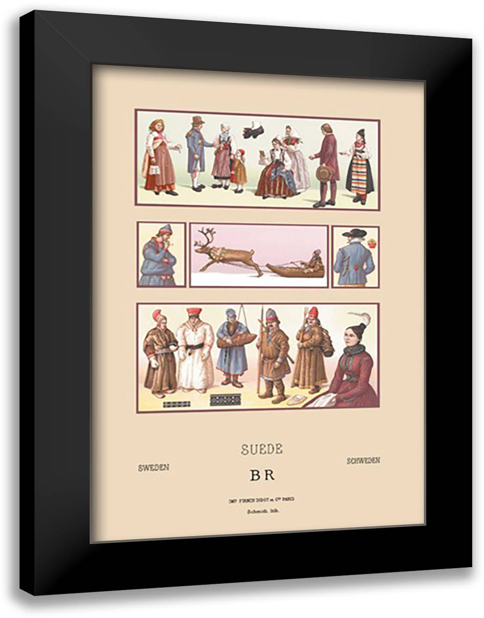 Popular Fashions of Sweden, Iceland and Lapland 16x22 Black Modern Wood Framed Art Print Poster by Racinet, Auguste