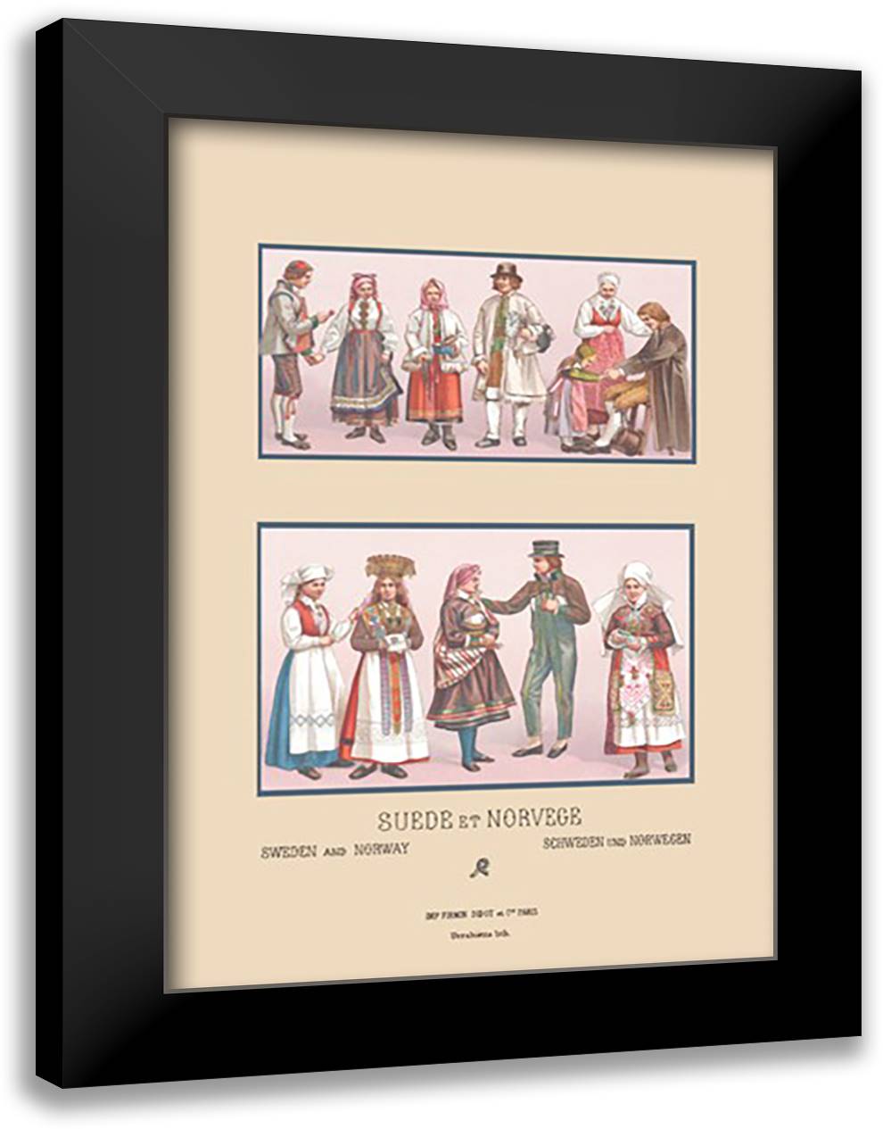 Popular Scandinavian Fashions of the Peasant Class 16x22 Black Modern Wood Framed Art Print Poster by Racinet, Auguste