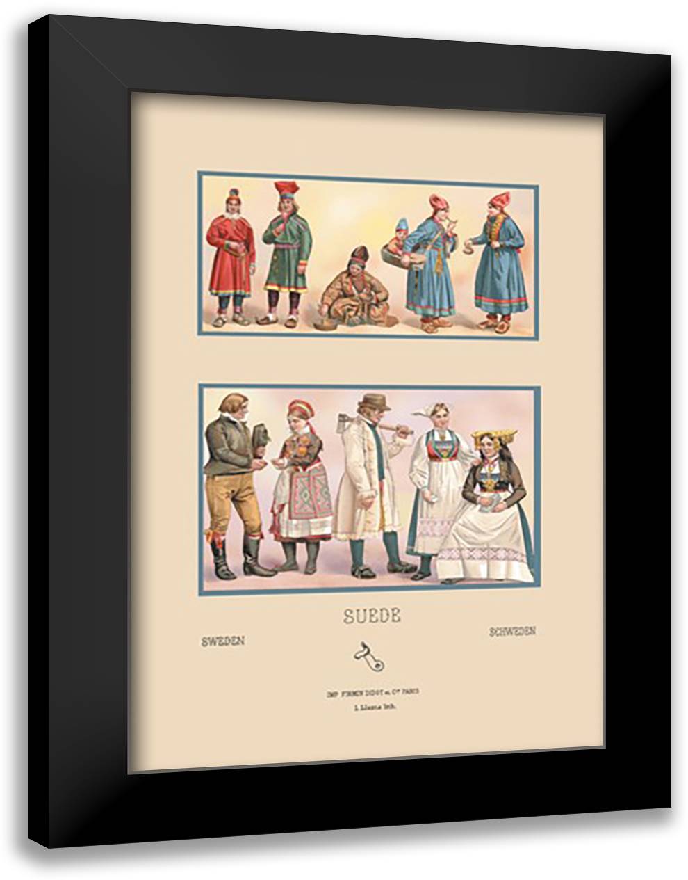 Styles of the Scandinavian Middle-Class 16x22 Black Modern Wood Framed Art Print Poster by Racinet, Auguste
