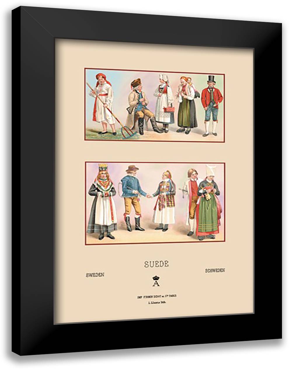Peasant Fashions of Sweden and Norway 16x22 Black Modern Wood Framed Art Print Poster by Racinet, Auguste