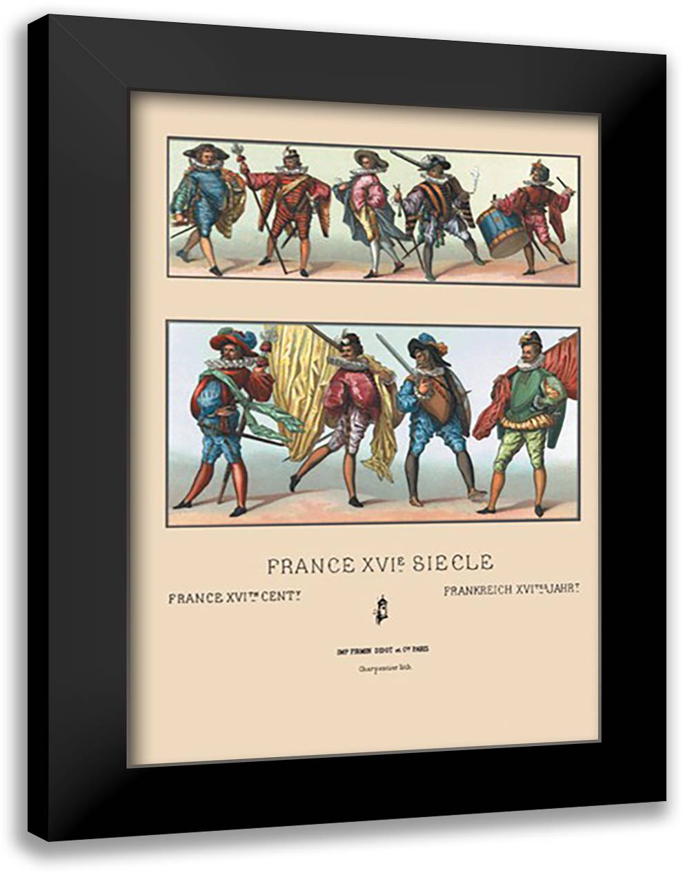 Masculine French Fashions of the Sixteenth Century 16x22 Black Modern Wood Framed Art Print Poster by Racinet, Auguste