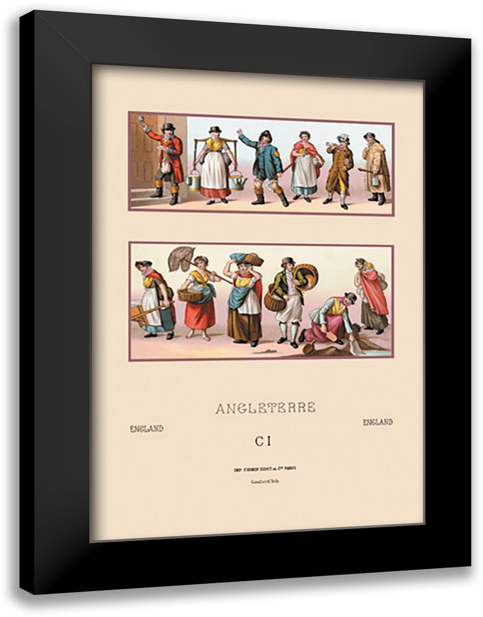 Styles of the English Commonfolk, Nineteenth Century 16x22 Black Modern Wood Framed Art Print Poster by Racinet, Auguste