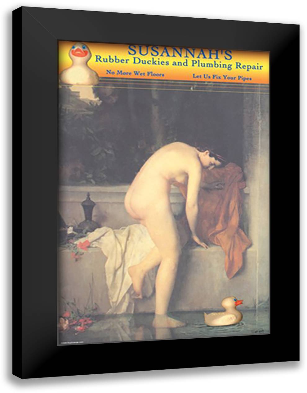 Susannah's Rubber Duckies and Plumbing Repair 16x22 Black Modern Wood Framed Art Print Poster by Pierce, Wilbur