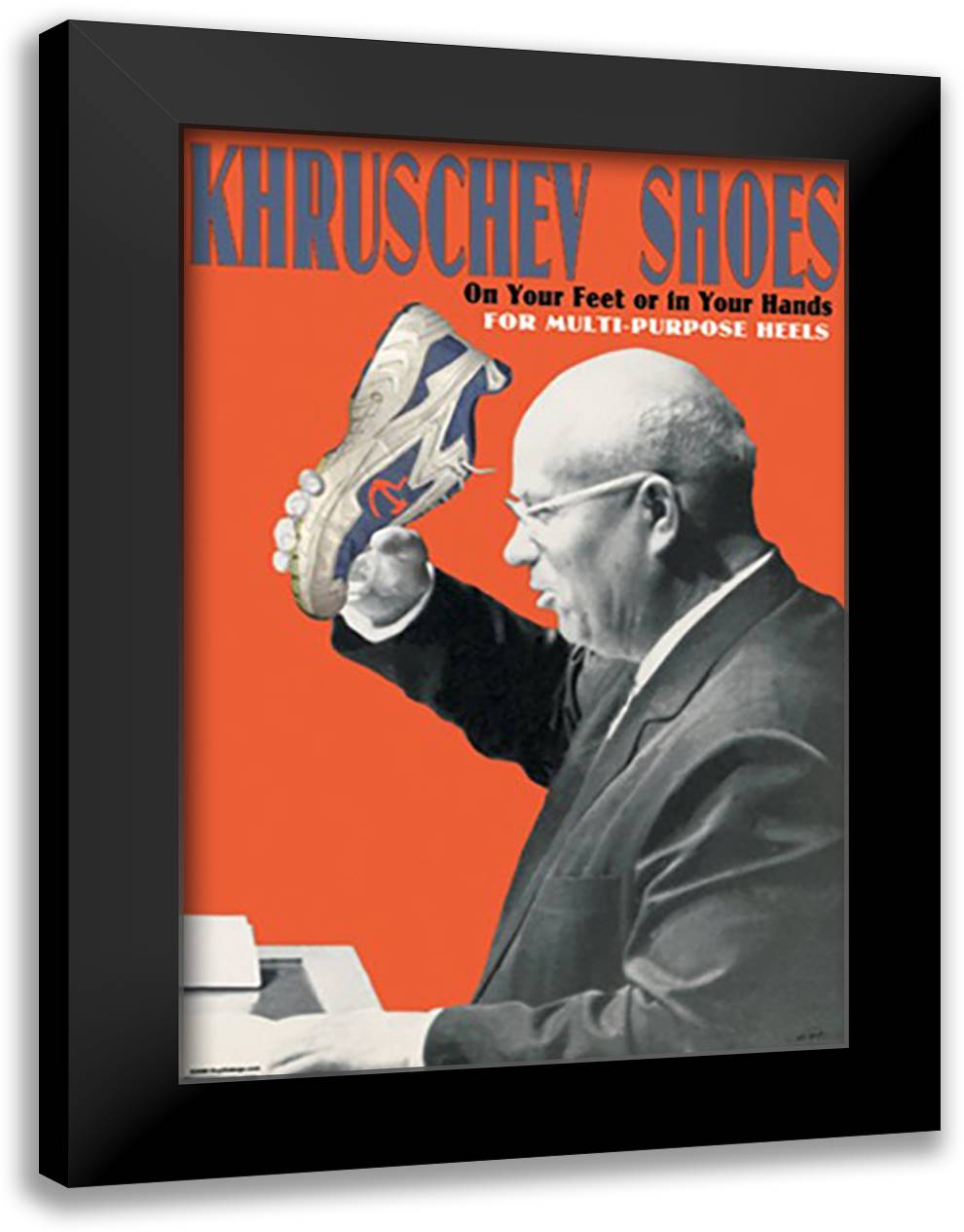 Khruschev Shoes: On Your Feet or in Your Hands 16x22 Black Modern Wood Framed Art Print Poster by Pierce, Wilbur