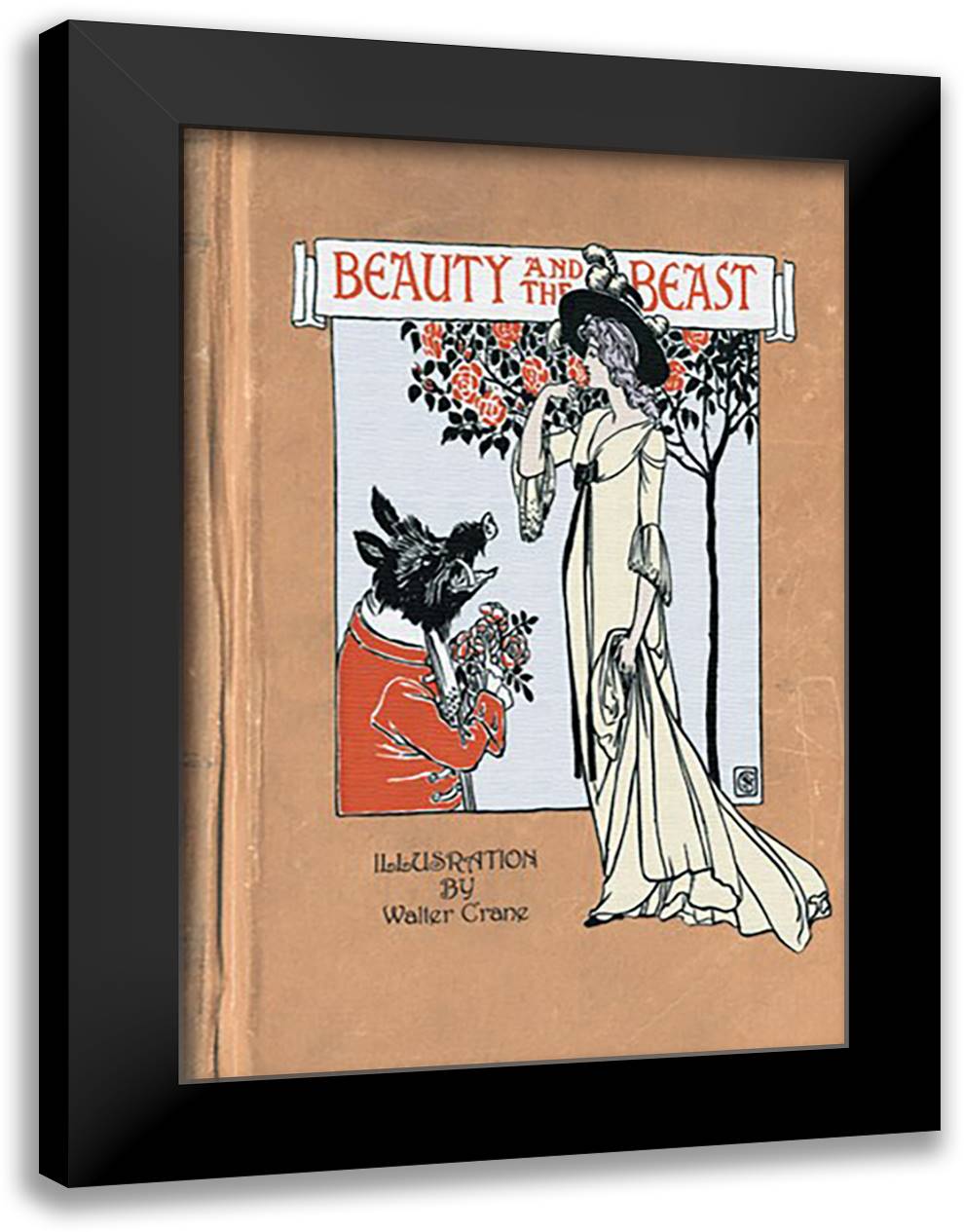 Beauty and the Beast (book cover) 16x22 Black Modern Wood Framed Art Print Poster by Crane, Walter