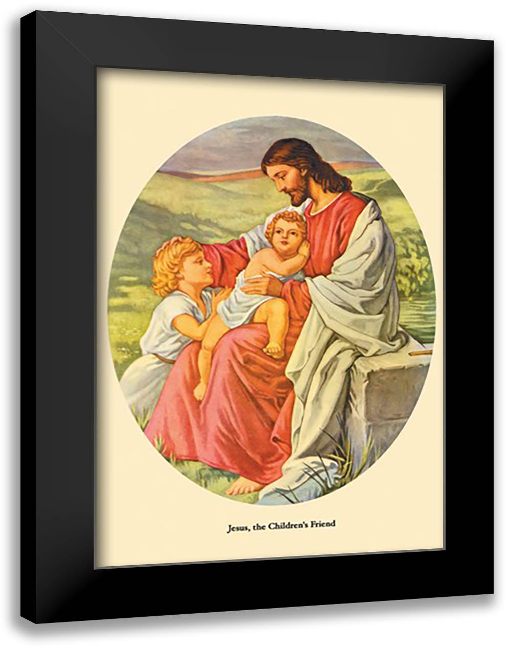 Jesus, the Children's Friend 16x22 Black Modern Wood Framed Art Print Poster by Plockhorst, Bernhard