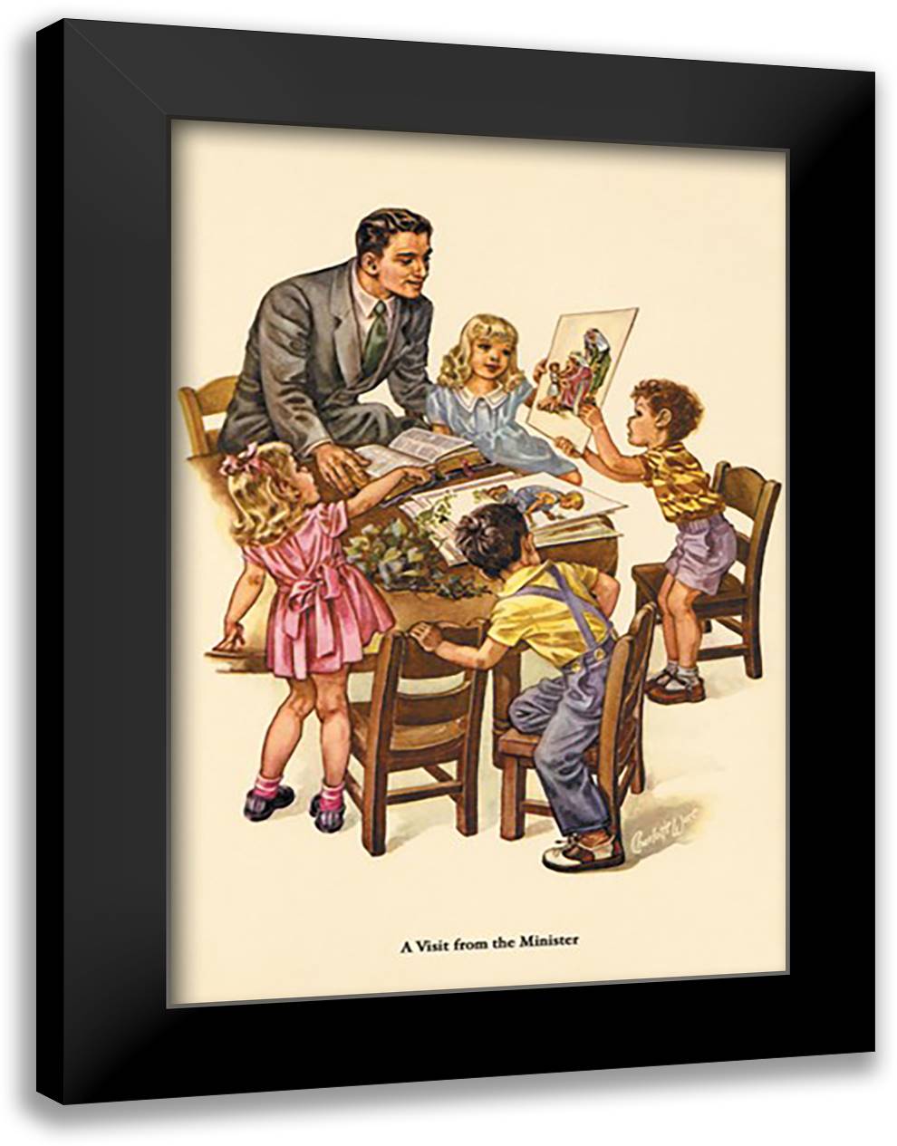 Visit from the Minister 16x22 Black Modern Wood Framed Art Print Poster by Ware, Charlotte