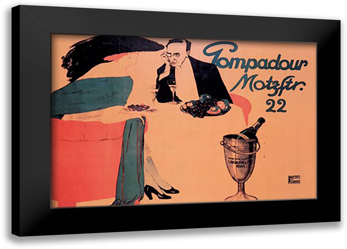 Pompadour 22x16 Black Modern Wood Framed Art Print Poster
