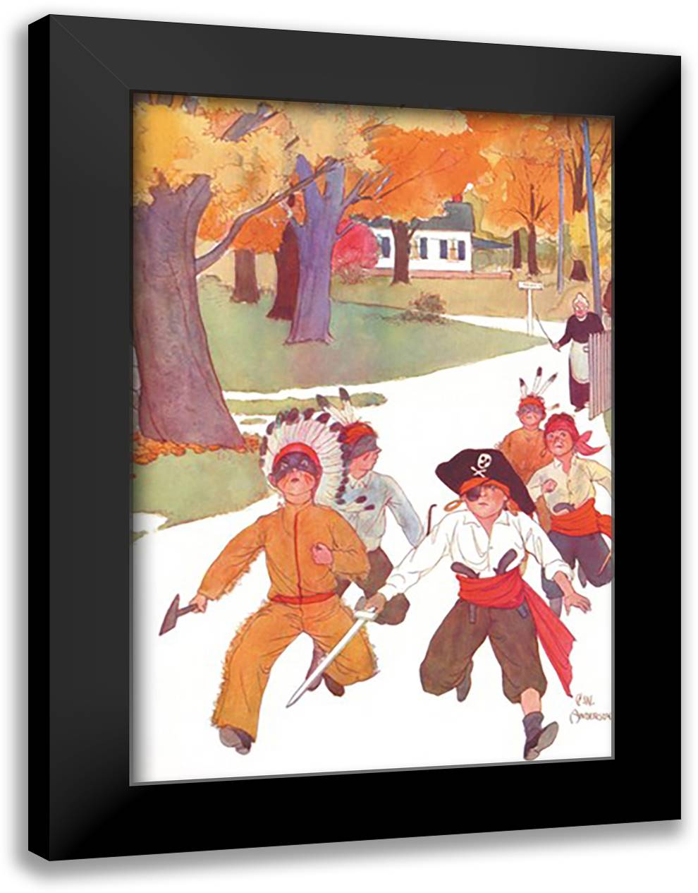 Halloween Boys 16x22 Black Modern Wood Framed Art Print Poster by Anderson, Sophie