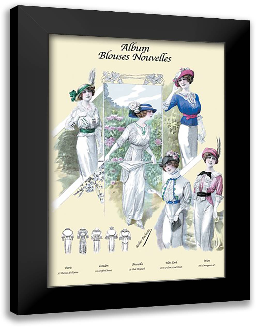 Album Blouses Nouvelles: Blouses with a Splash of Color 16x22 Black Modern Wood Framed Art Print Poster by Bachrvitz, Atelier