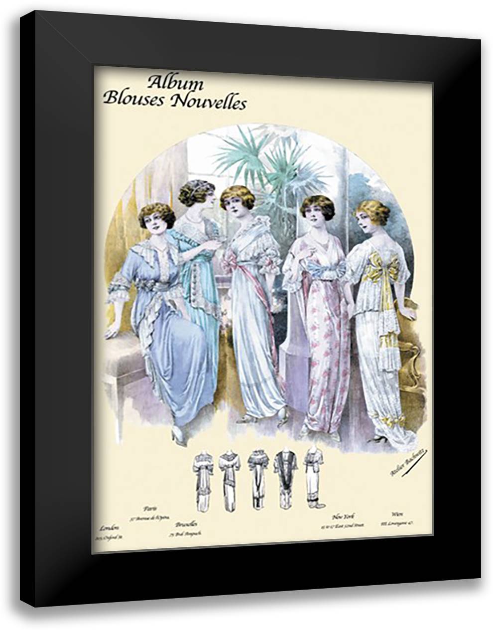 Album Blouses Nouvelles: An Evening in Bows and Ruffles 16x22 Black Modern Wood Framed Art Print Poster by Bachrvitz, Atelier