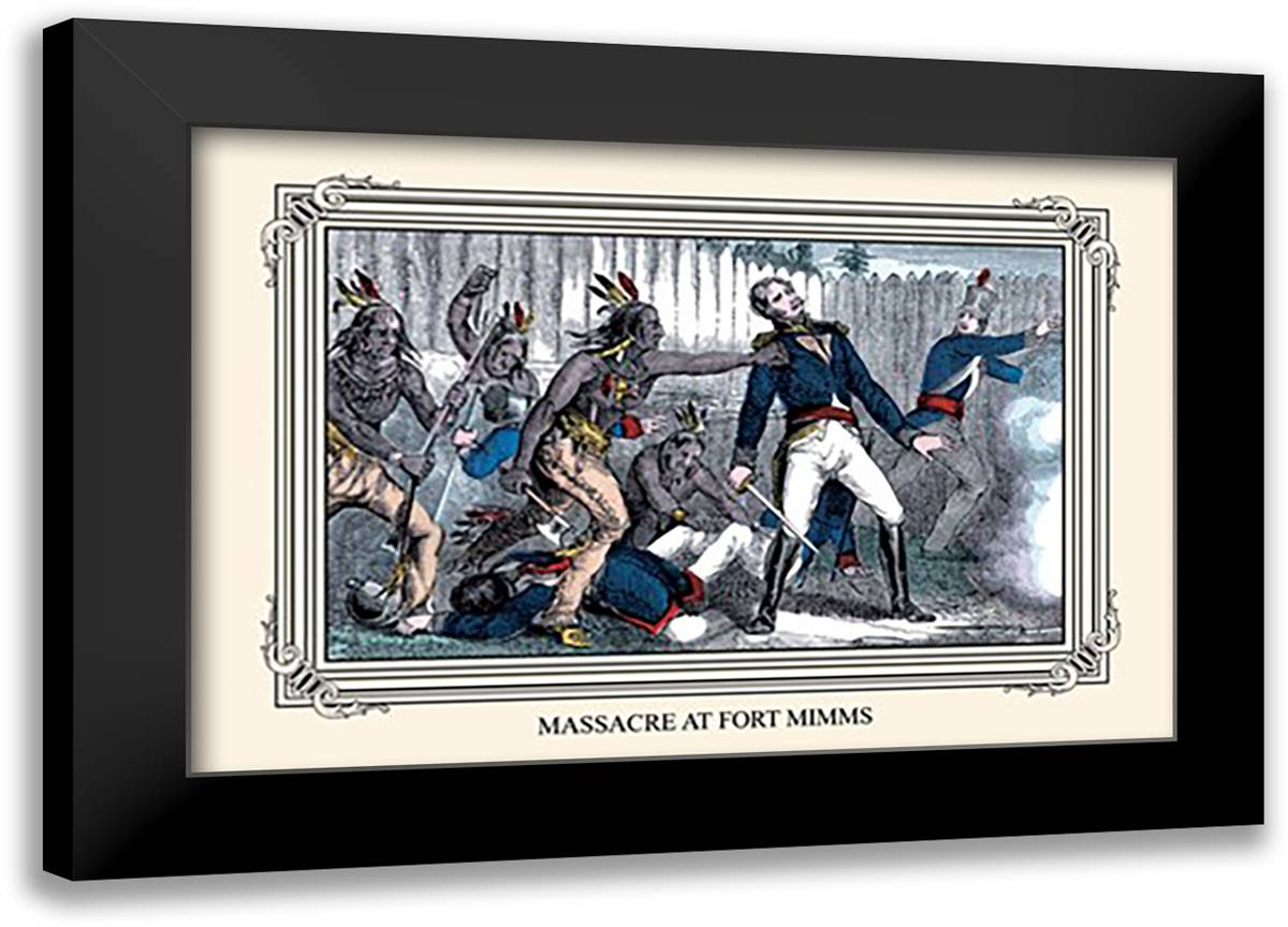 Massacre at Fort Mimms 22x16 Black Modern Wood Framed Art Print Poster by Bricher, H.