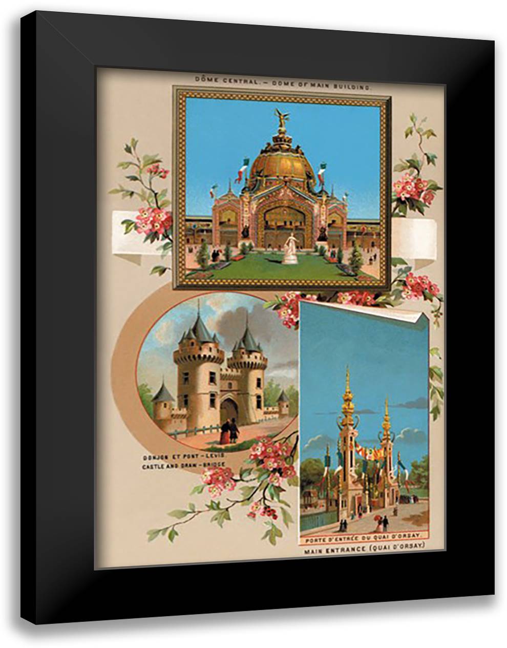 Main Building, Castle and Entrance of the Paris Exhibition, 1889 16x22 Black Modern Wood Framed Art Print Poster