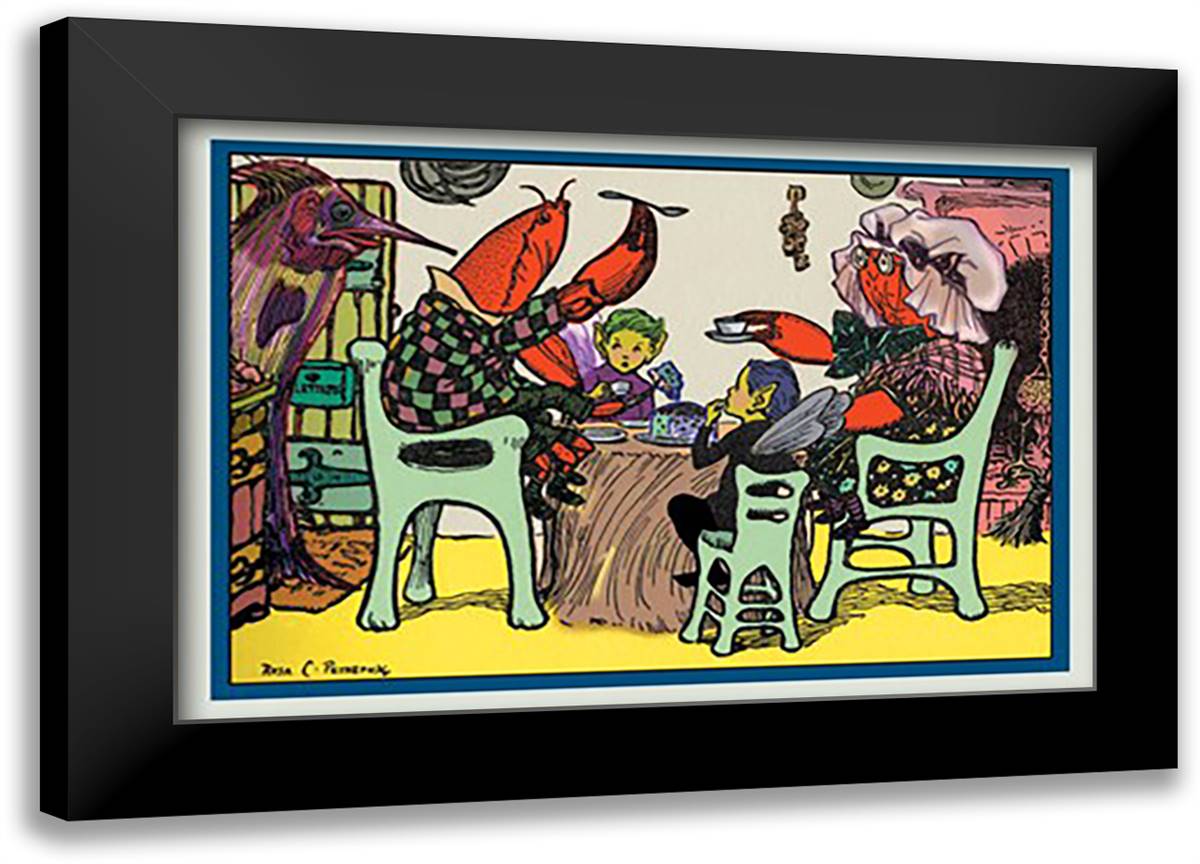 Having Cake Mr. Caterpillar Crab and Dame Crabby 22x16 Black Modern Wood Framed Art Print Poster by Petherick, Rosa C.