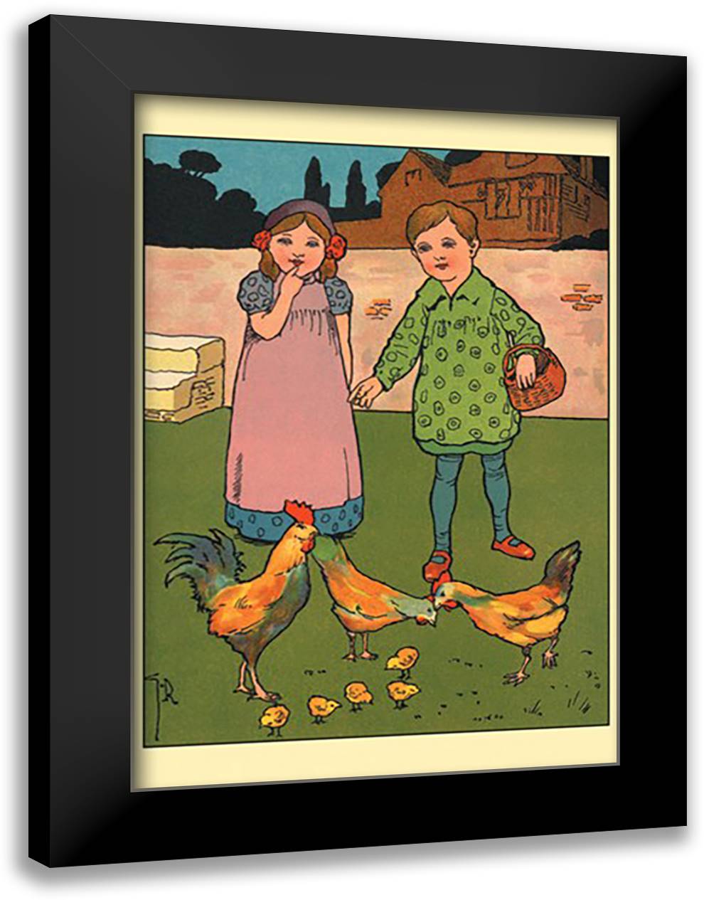 Children's Chicks 16x22 Black Modern Wood Framed Art Print Poster by Robinson, Gordon