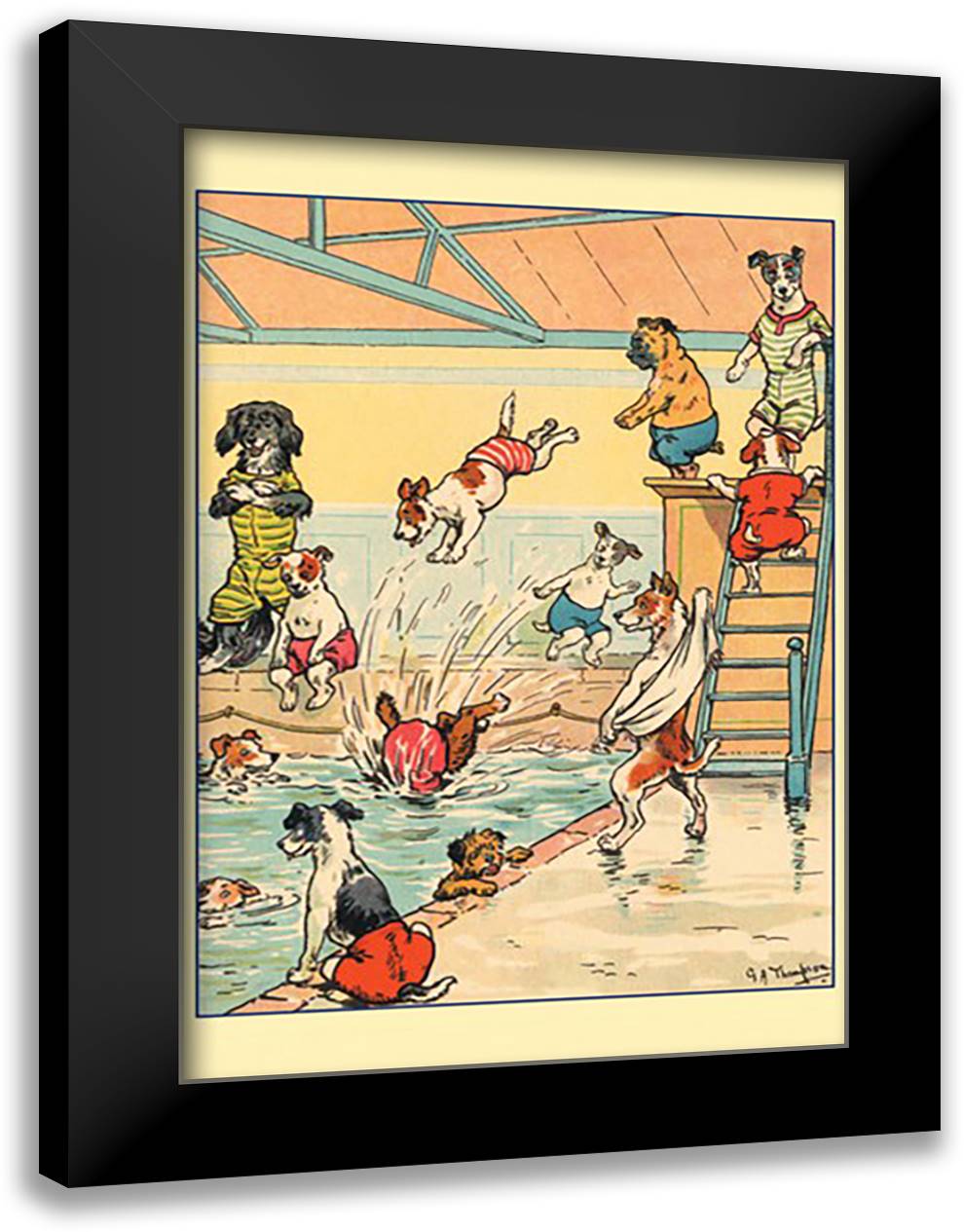 Swimming Bath 16x22 Black Modern Wood Framed Art Print Poster by Thompson, G.H.
