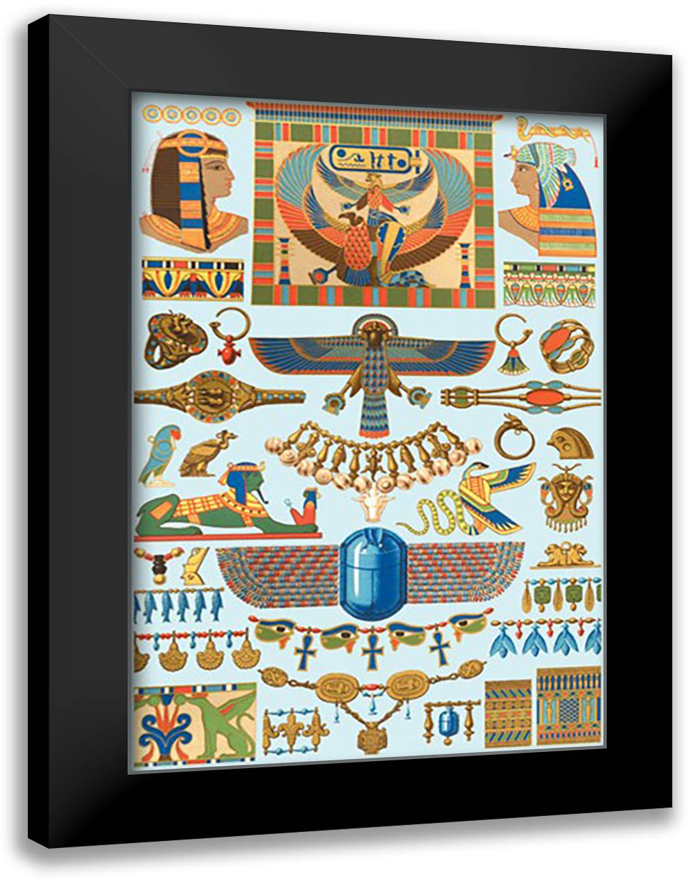 Egyptian Jewelry 16x22 Black Modern Wood Framed Art Print Poster by Racinet, Auguste