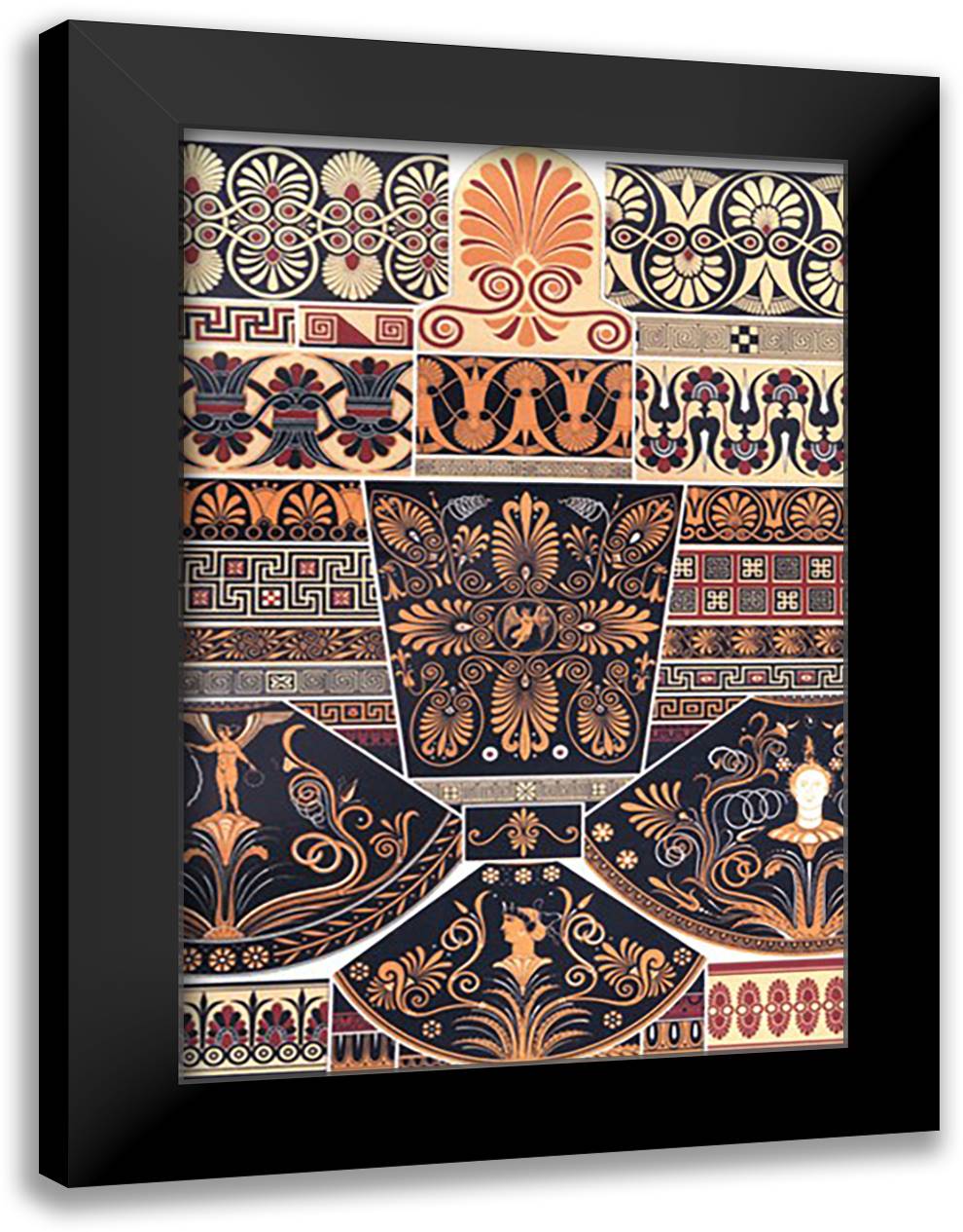 Greek Design #2 16x22 Black Modern Wood Framed Art Print Poster by Racinet, Auguste