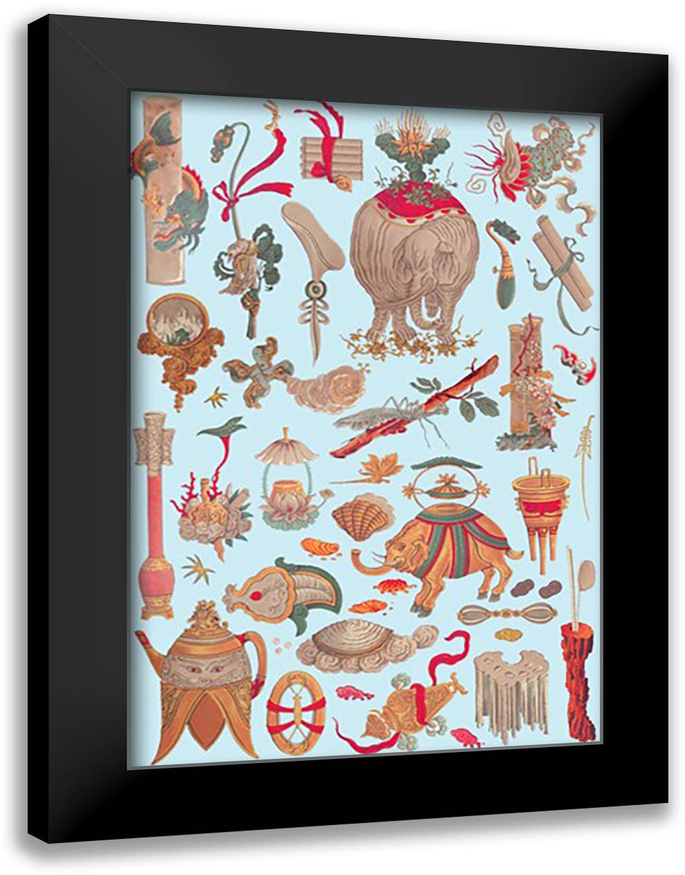 Chinese Imagery 16x22 Black Modern Wood Framed Art Print Poster by Racinet, Auguste