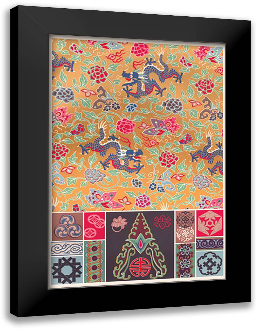 Oriental Design #1 16x22 Black Modern Wood Framed Art Print Poster by Racinet, Auguste