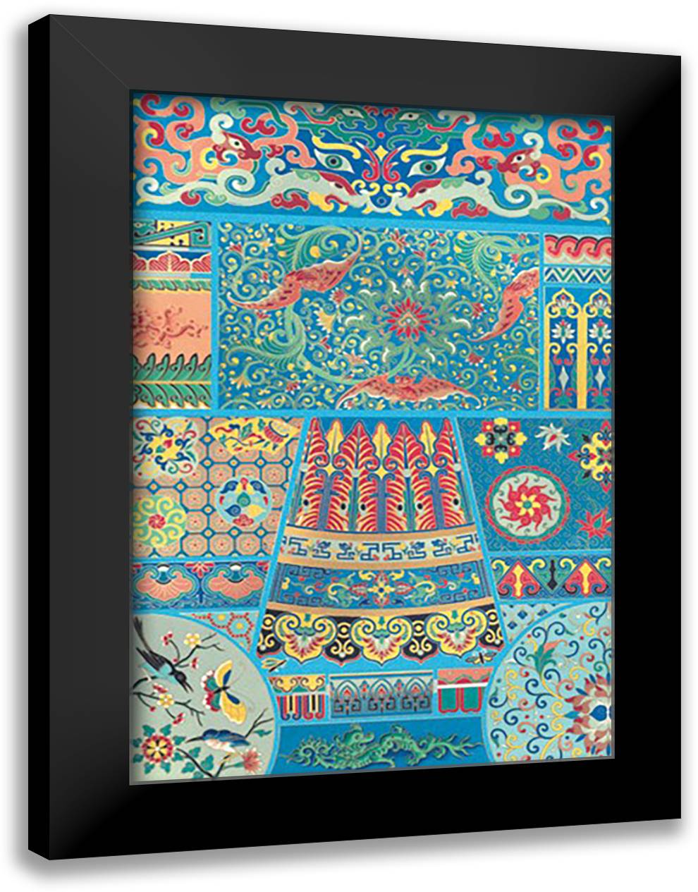 Oriental Design #2 16x22 Black Modern Wood Framed Art Print Poster by Racinet, Auguste