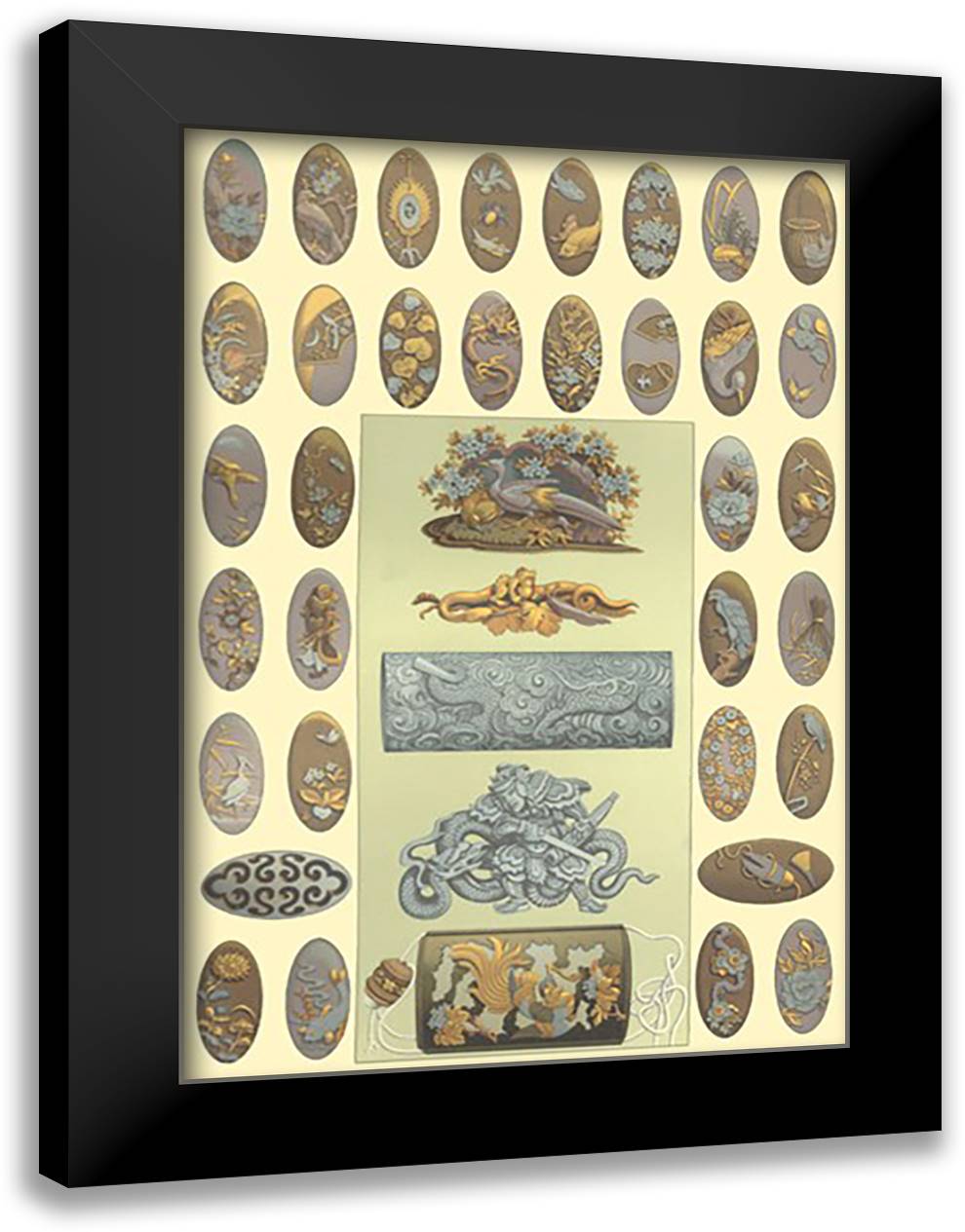 Japanese Imagery #2 16x22 Black Modern Wood Framed Art Print Poster by Racinet, Auguste
