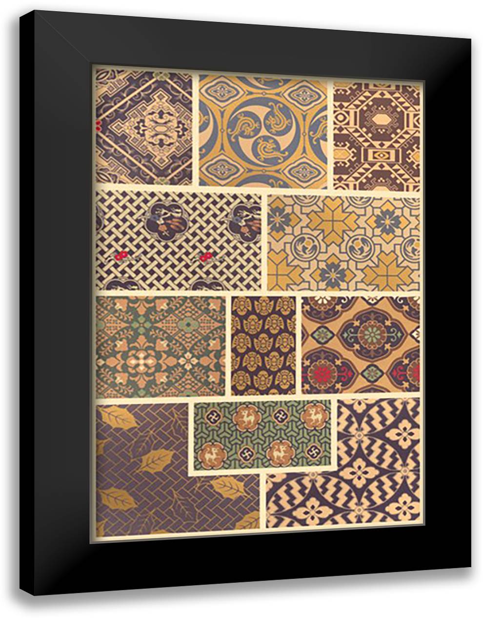 Japanese Patterns #2 16x22 Black Modern Wood Framed Art Print Poster by Racinet, Auguste