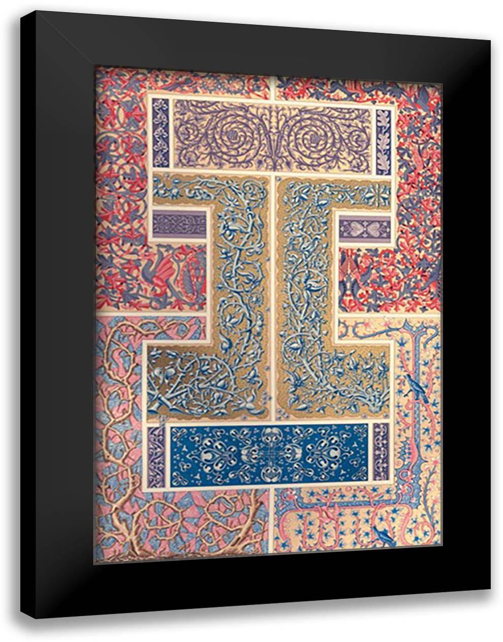 Medieval Design with Vines 16x22 Black Modern Wood Framed Art Print Poster by Racinet, Auguste