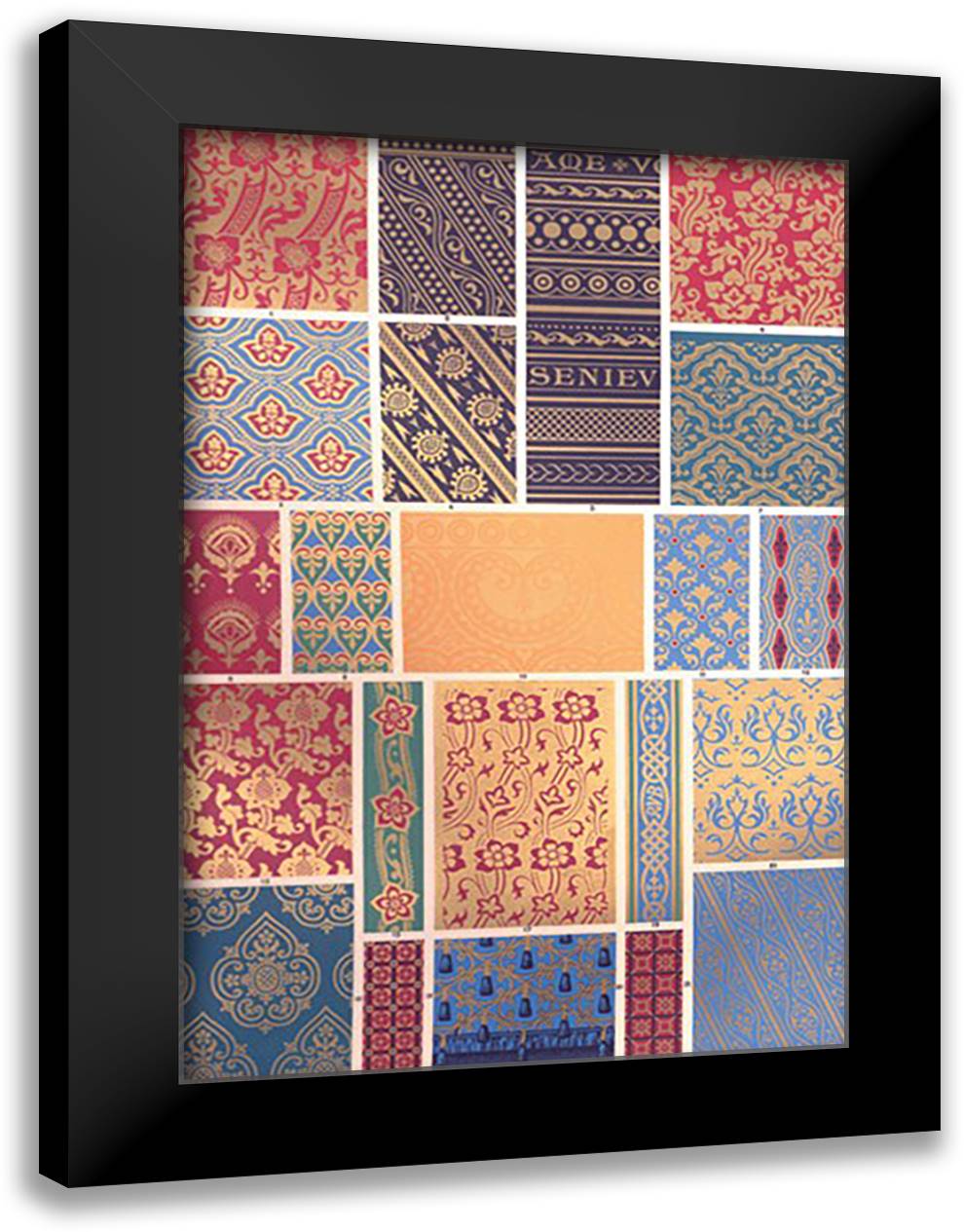 Medieval Design in Patchwork 16x22 Black Modern Wood Framed Art Print Poster by Racinet, Auguste