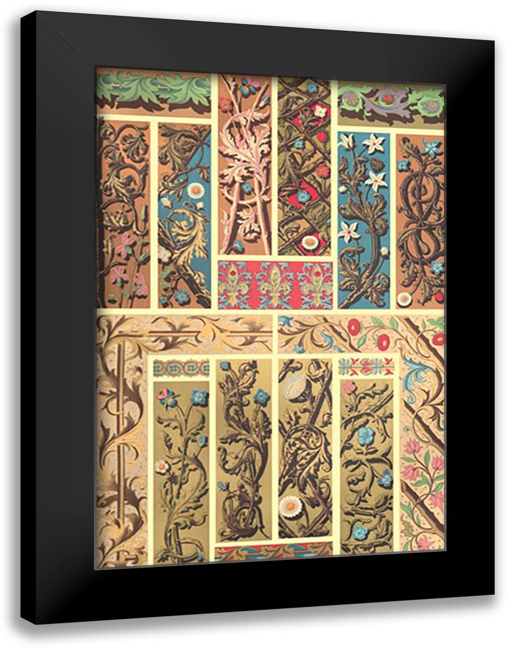 Moyen-Age Design #4 16x22 Black Modern Wood Framed Art Print Poster by Racinet, Auguste