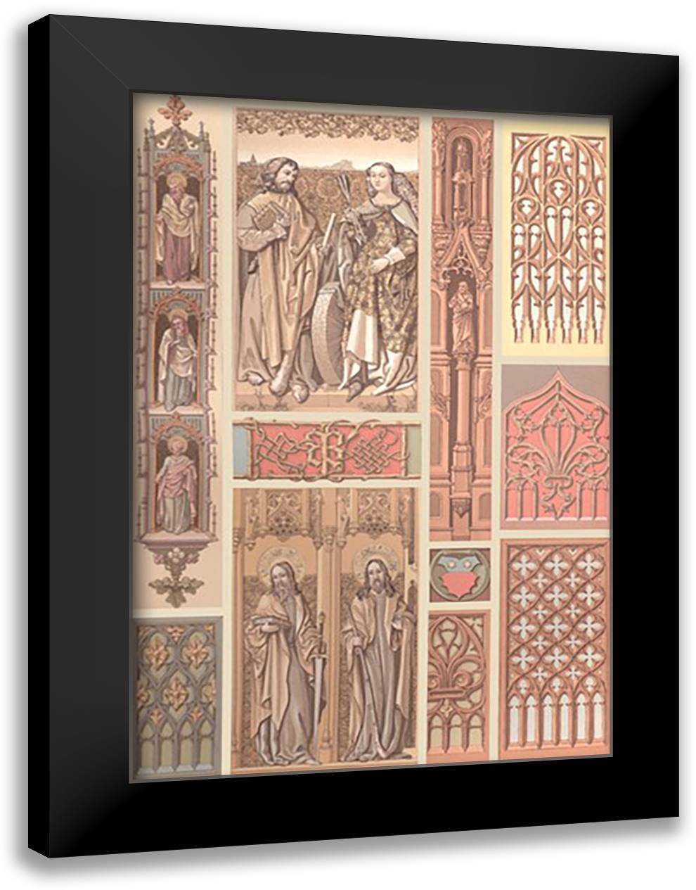 Medieval Religious Design 16x22 Black Modern Wood Framed Art Print Poster by Racinet, Auguste