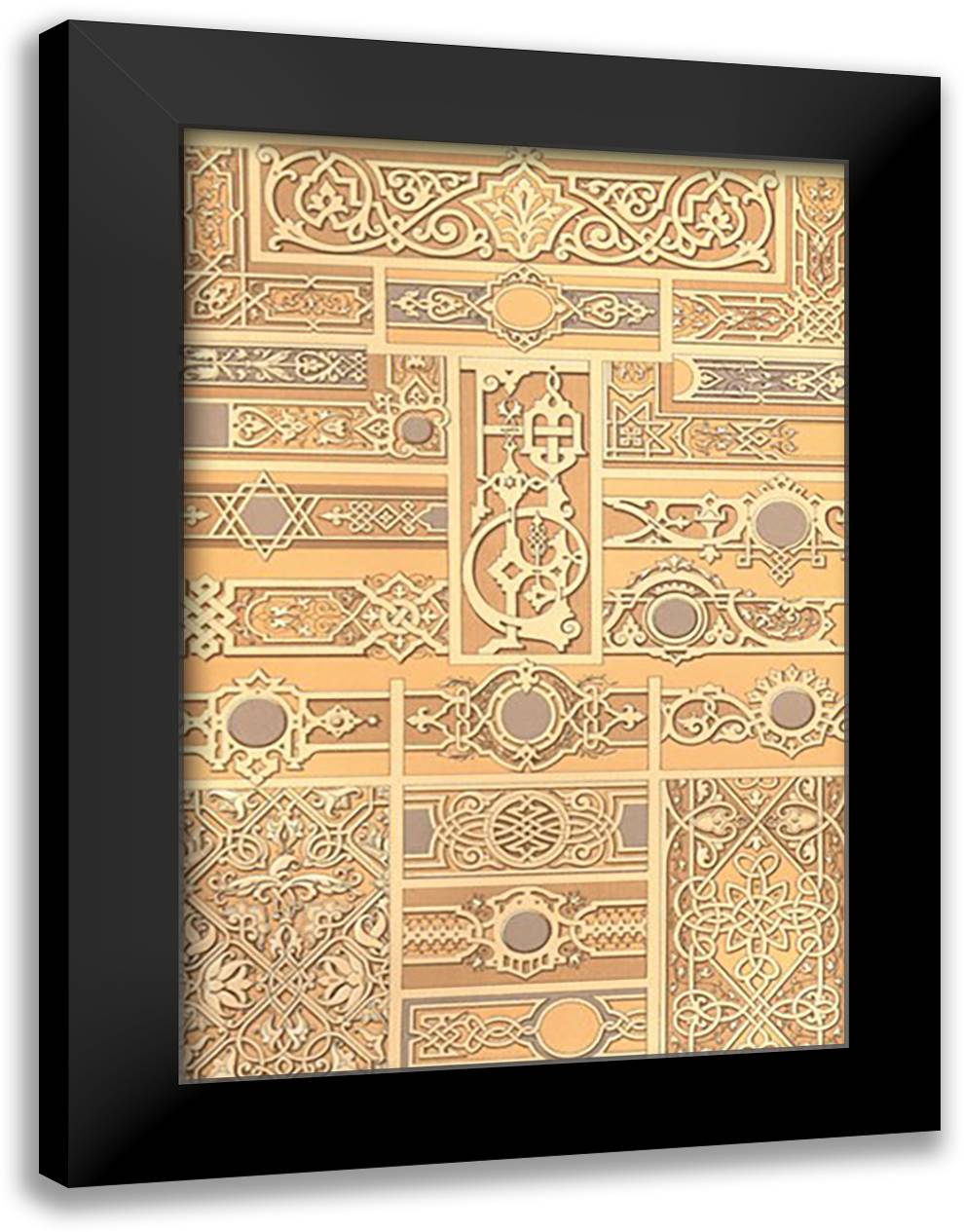 Russian Border Design #2 16x22 Black Modern Wood Framed Art Print Poster by Racinet, Auguste