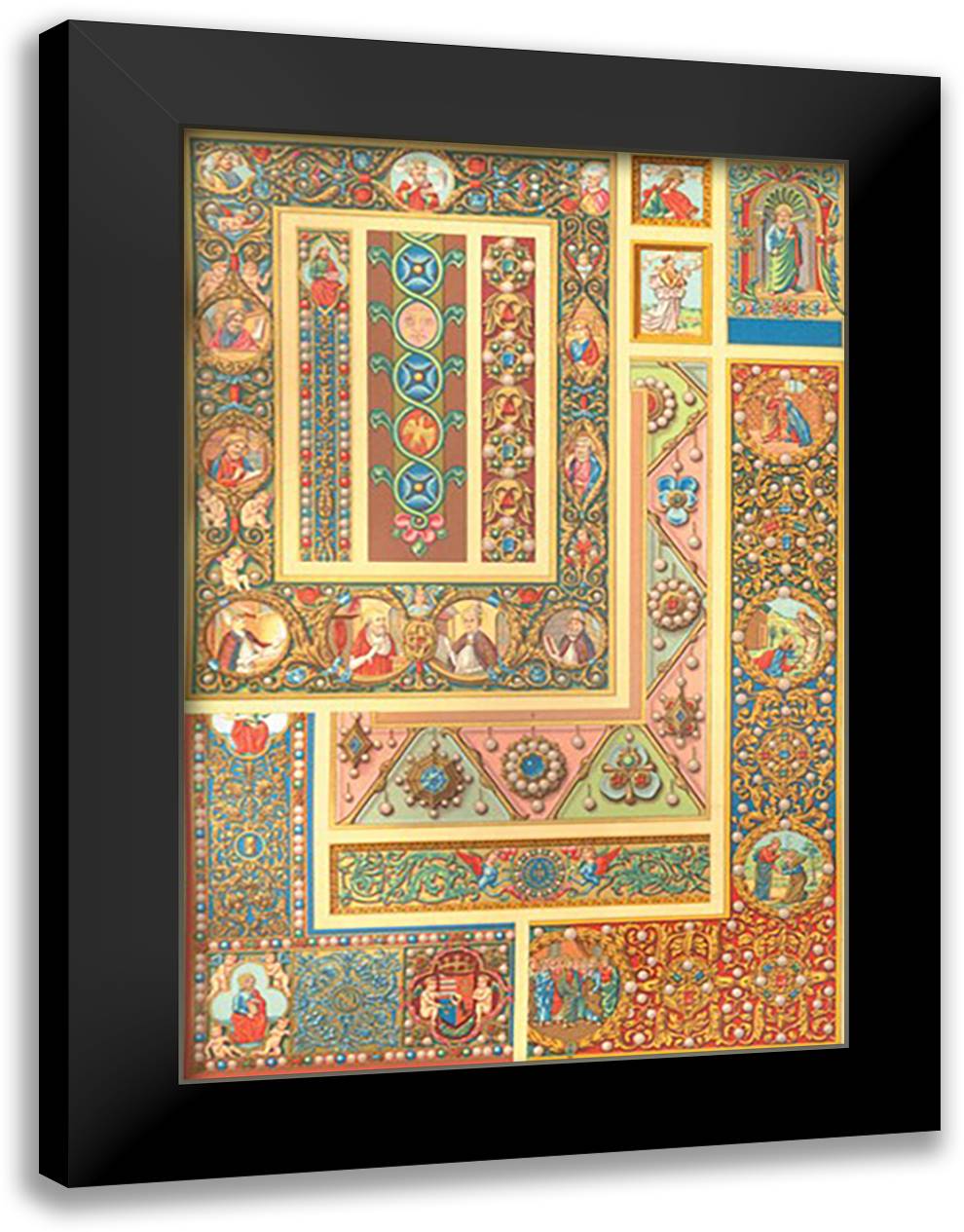 Medieval Design with Figures 16x22 Black Modern Wood Framed Art Print Poster by Racinet, Auguste