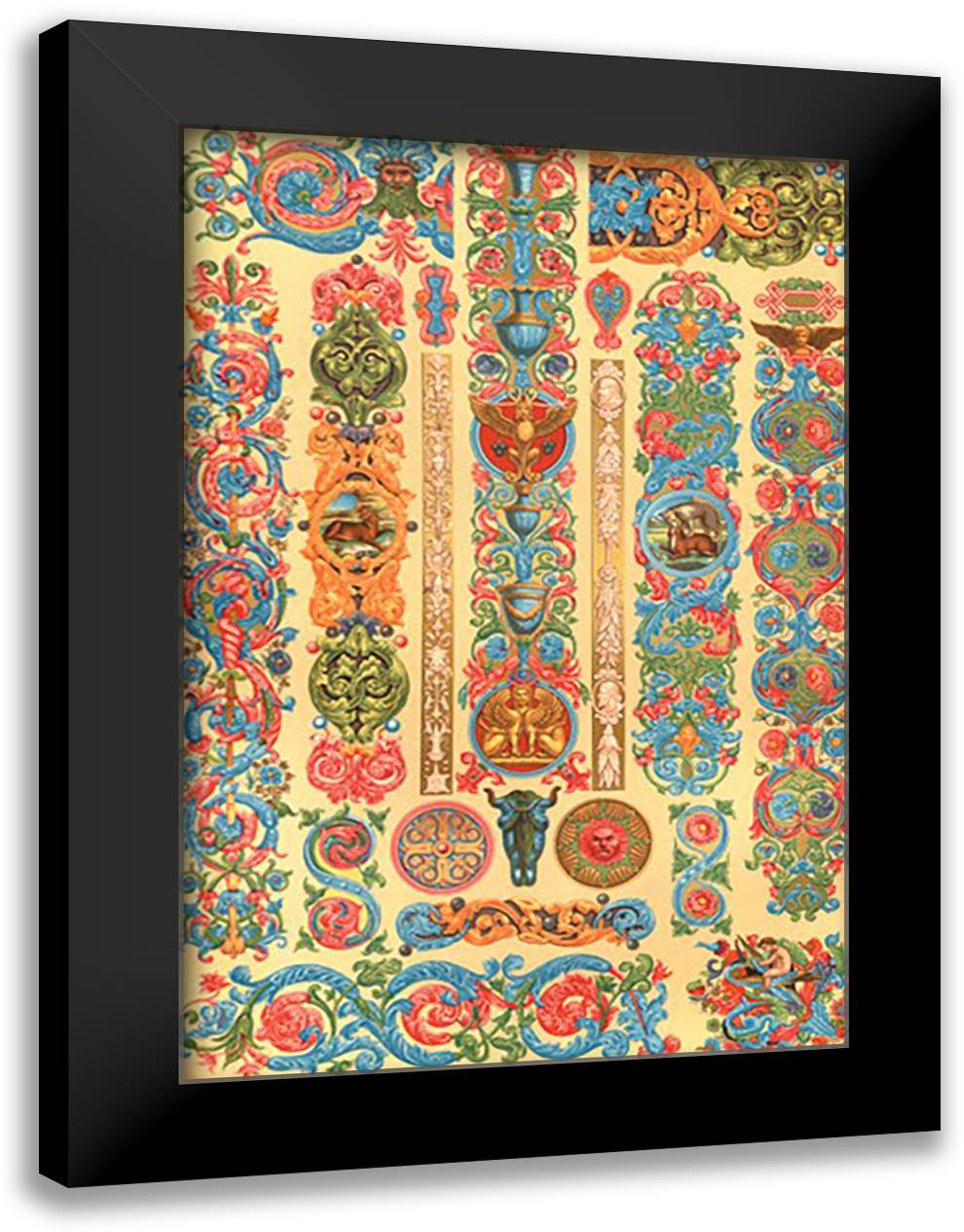Renaissance Design #1 16x22 Black Modern Wood Framed Art Print Poster by Racinet, Auguste