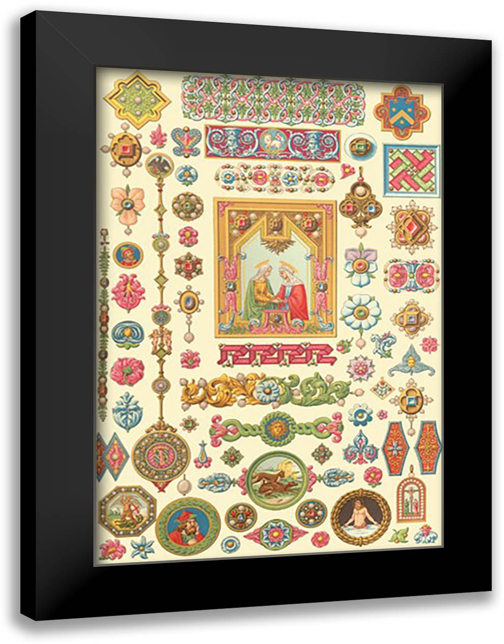 Renaissance Design #3 16x22 Black Modern Wood Framed Art Print Poster by Racinet, Auguste