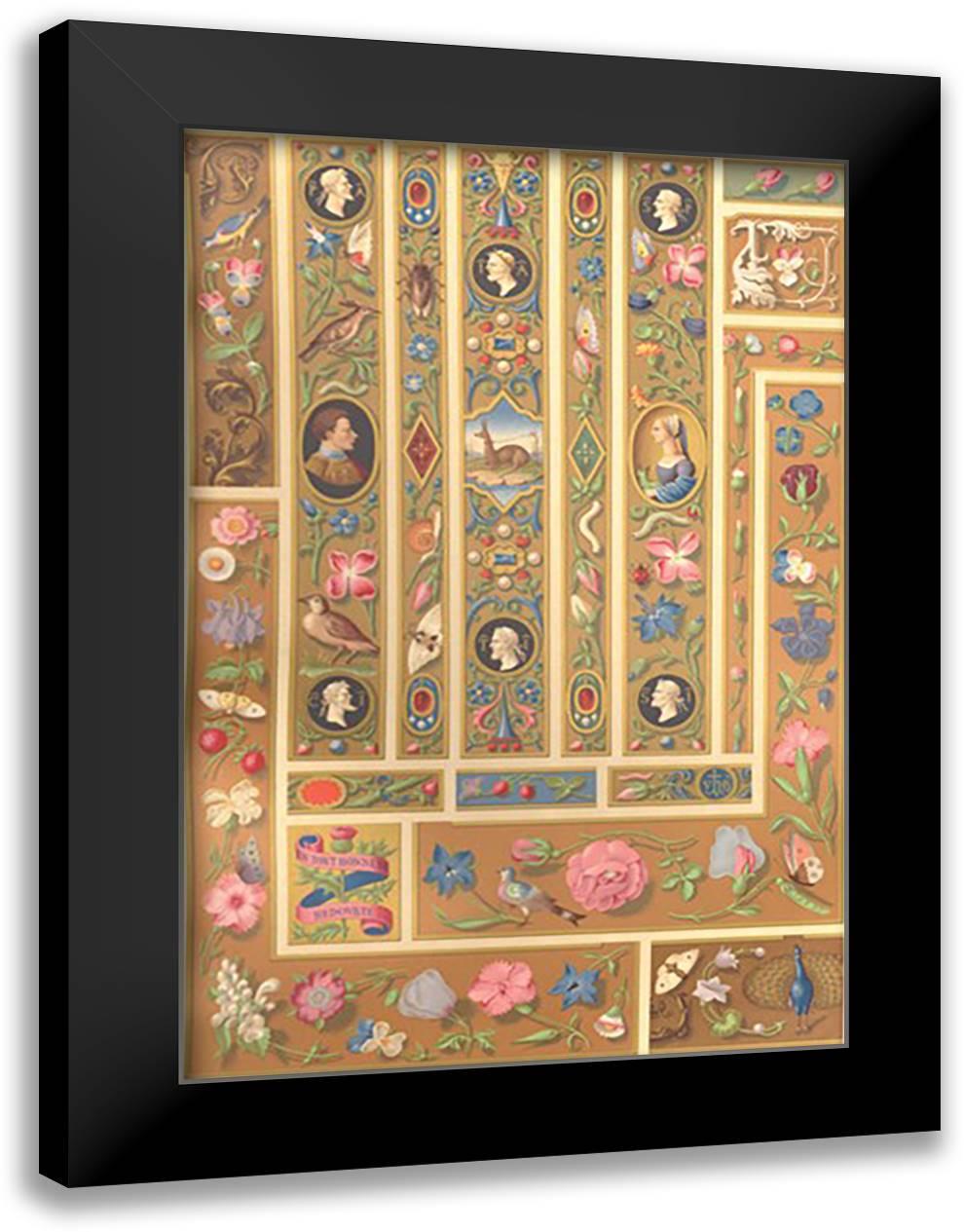 Renaissance Border Designs 16x22 Black Modern Wood Framed Art Print Poster by Racinet, Auguste