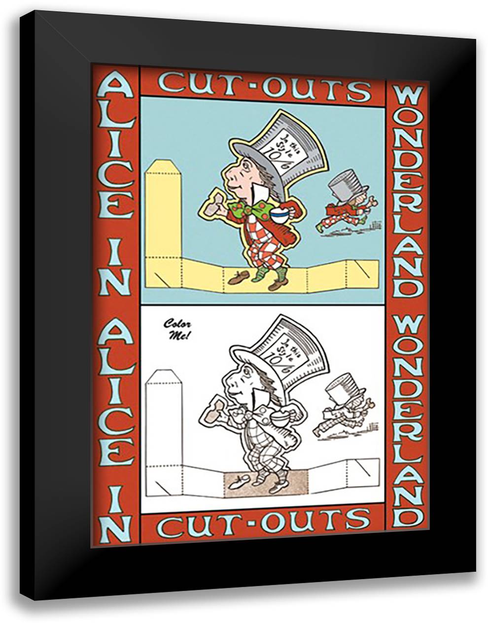 Alice in Wonderland: The Mad Hatter - Color Me! 16x22 Black Modern Wood Framed Art Print Poster by Tenniel, John