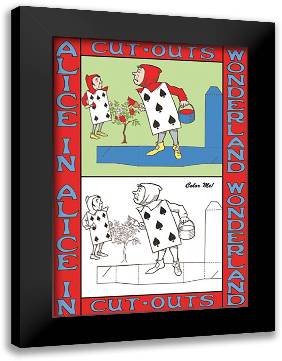 Alice in Wonderland: The Gardeners - Color Me! 16x22 Black Modern Wood Framed Art Print Poster by Tenniel, John