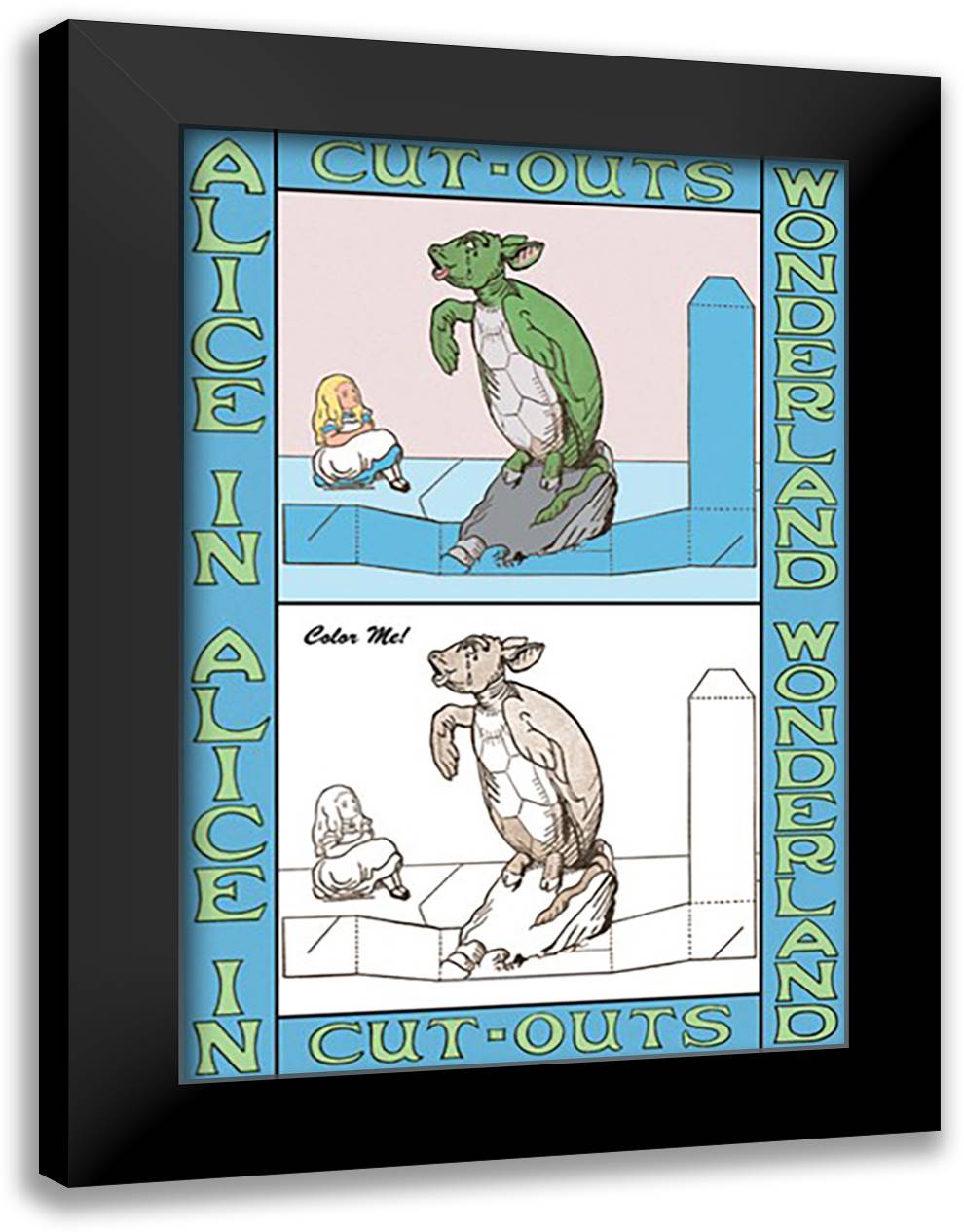 Alice in Wonderland: Mock Turtle - Color Me! 16x22 Black Modern Wood Framed Art Print Poster by Tenniel, John
