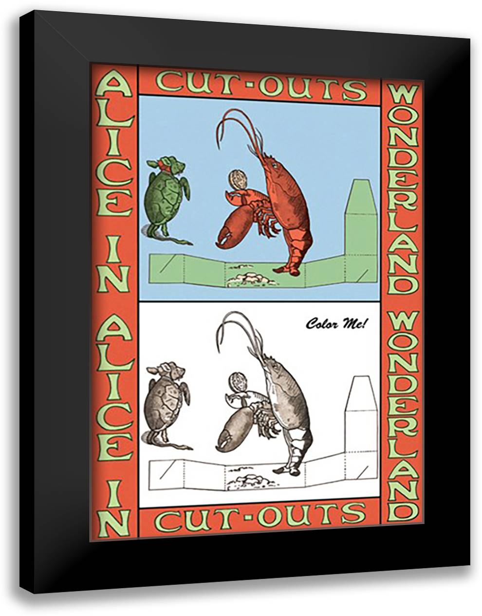 Alice in Wonderland: Lobster - Color Me! 16x22 Black Modern Wood Framed Art Print Poster by Tenniel, John